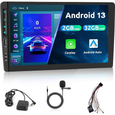 Hodozzy Bezvadu Carplay/Android auto radio 2 DIN ar navigāciju/WiFi, 9 collu 1080P skārienjutīgais ekrāns, auto stereo Bluetooth ar Mirror Link/USB/Type-c/HiFi/RDS/FM+ISO adaptera vadu savienojums + mikrofons