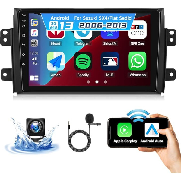 OiLiehu 2G + 64G Android 13 Double DIN Radio priekš Suzuki SX4/Fiat Sedici 2006-2013 Carplay Android bezvadu auto radio ar 9 collu ekrānu Atbalsta Ekvalaizers/Bluetooth/FM RDS/WiFi/GPS