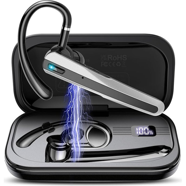 SKIUDCT V5.3 Bluetooth Headset, Headset Kabellos mit ENC Dual Mic, 120 Std Spielzeit In-Ear Headset mit LED-Ladebox, IPX7 Wasserdicht, Headset mit Mikrofon für Handy/Autofahrer/Geschäft