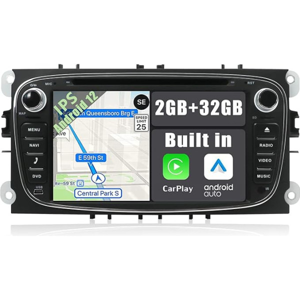 YUNTX Android 12 auto radio Mondeo/S-max/Focus/C-max/C-max/Connect/Galaxy-2 DIN [Integrēts bezvadu CarPlay/Android Car/GPS]-IPS 2.5D skārienjūtīgais ekrāns Bezmaksas kamera + Canbus + MIC-DAB/Stūres kontrole