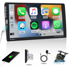 Hikity 1 DIN auto radio Carplay ar 9 collu ekrānu Android Auto spoguļa saite Auto radio Touch displejs ar Bluetooth FM radio USB Type-C SWC atpakaļgaitas kamera