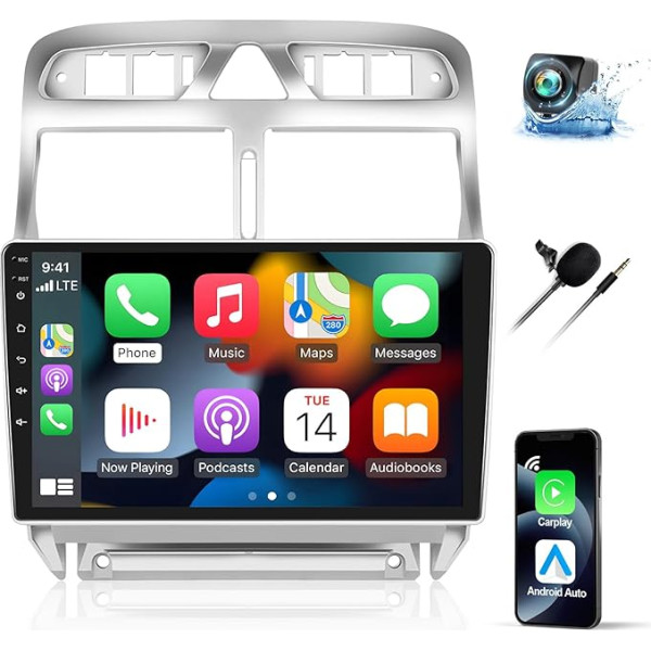 2G+64G CAMECHO Autoradio für Peugeot 307/307CC/307SW 2002-2013 mit Carplay Android Auto, 9