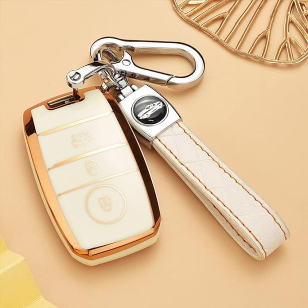 HIBEYO Key Case Fits KIA Protective Car Key Case Cover TPU CEED Sorento Sportage Rio Soul Vigato Venga Key Ring Key Case White