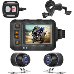 Motociklu Dashcam kamera, MoreChioce 720P platleņķa sporta kamera Priekšējā / aizmugurējā dubultā objektīva kamera Dash Cam Waterproof Loop Recording Parking Monitoring Motorcycle Dash Cam 2 collu LCD displejs Max 32GB