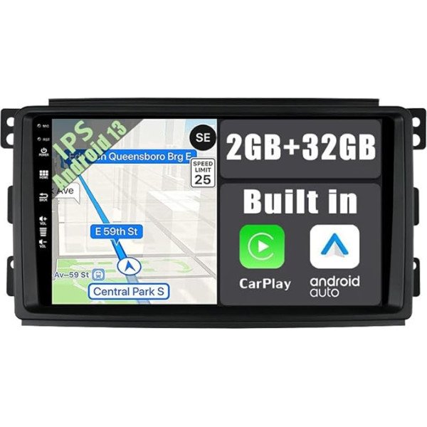 YUNTX Android 12 Auto radio priekš Benz Smart Fortwo 451 (2005-2010) 2 DIN [Integrēts bezvadu CarPlay/Android Car/GPS]-9 collu IPS 2.5D 1280 x 600 Bezmaksas kamera DAB/Radio stūres rats