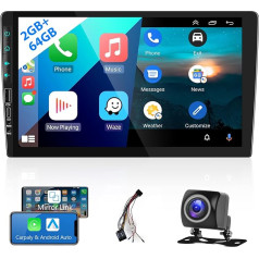 Auto radio Android 11 Sat Nav 9 collu 2 DIN 2GB + 32GB Bezvadu Carplay, Android Car, MirrorLink, skārienjūtīgais ekrāns 1080P ekrāns Auto radio Bluetooth HiFi GPS WiFi FM/RDS Radio Auto Stereo AHD atpakaļgaitas kamera