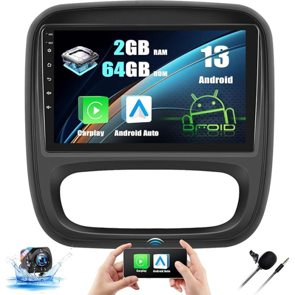 [2+64G] Carplay Android 13 auto radio Opel Vivaro B/Renault Trafic/Fiat Talento/Nissan NV300 ar Android Car, 9 collu skārienekrāna radio displejs ar WiFi GPS Bluetooth Bluetooth FM/RDS HI-FI SWC + atpakaļgaita