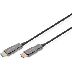 DIGITUS HDMI AOC hibrīda optiskās šķiedras kabelis - HDMI 2.0b - 30 m - Ultra HD 4k/60Hz - Ethernet kanāls - HDR ARC HDCP 2.2 - Saderīgs ar TV/projektoru/monitoru - Zelta pārklājuma kontakti - Melns