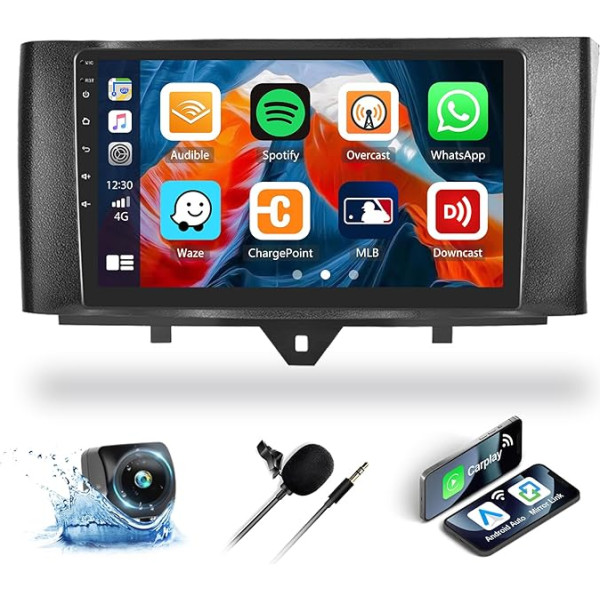 auometo 4+64G Android 13 Carplay Android auto radio ar DSP Mercedes-Benz Smart Fortwo 2011-2015, 9 collu skārienjūtīgais ekrāns, 1280 x 720, ar GPS WiFi BT BT USB FM RDS Radio Mirror Link + 32 joslu ekvalaizers