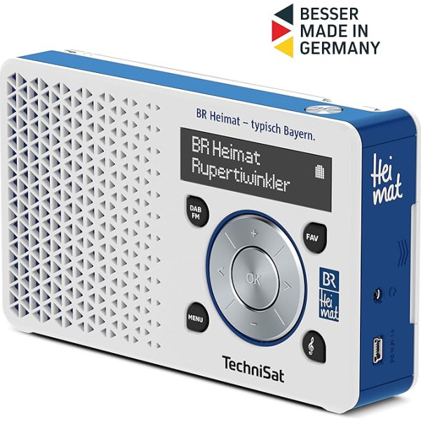 TechniSat Digitradio 1 BR Heimat-Edition portables DAB Radio (klein, tragbar, mit Lautsprecher, DAB+, UKW, Favoritenspeicher, Direktwahltaste zu BR Heimat) weiß/blau