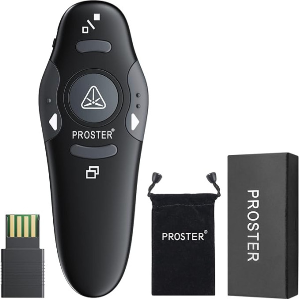 Proster 2.4G Wireless Presenter Power Point tālvadības pults Presenter Peles vadība ar sarkano lāzera rādītāju Windows Mac Linux ar somiņu