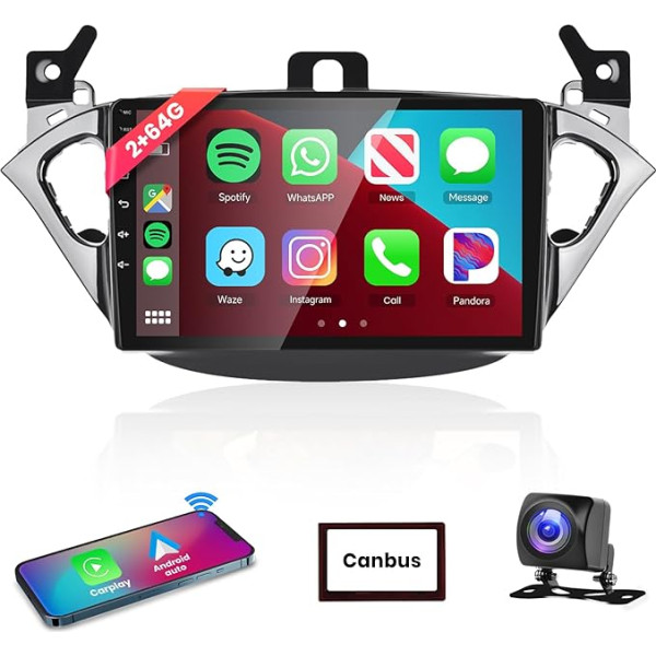 Podofo Carplay auto radio Opel Corsa 2015/Opel Adam 2013-2016, 9 collu skārienjūtīgais ekrāns, auto radio Android 2G + 64G ar bezvadu Apple Carplay Android Car,