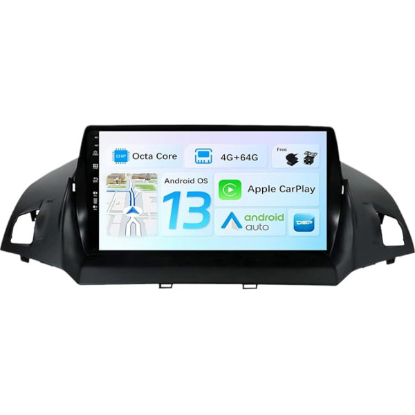 BXLIYER Android 13 IPS auto radio piemērots Ford Kuga (2013-2018) - 4G+64G - Iebūvēts DSP/Carplay/Android Car - Atpakaļgaitas kamera + MIC - IPS 9 collu 2 DIN - Vadāms no stūres WiFi Fast Boot