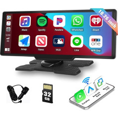 CAMECHO Bezvadu Apple Carplay Android pārnēsājamais auto radio, 10,26 collu ekrāns Carplay displejs ar Bluetooth GPS Mirror Link balss vadība FM raidītājs AUX + 32G TF karte