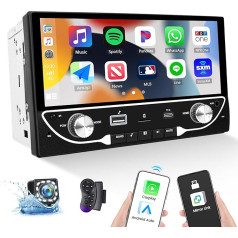 2 Din Autoradio mit Carplay Wireless Android Auto, MP5 Autoradio mit 6,86 Zoll Touchscreen, Bluetooth Mirror Link FM Lenkradsteuerung/USB/AUX Bunte Hintergrundbeleuchtung+Rückfahrkamera