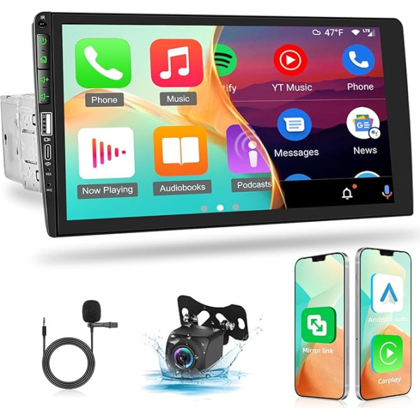 1 DIN auto radio ar Carplay un Android Car - 9 collu HD skārienjūtīgais ekrāns MP5 atskaņotājs atbalsta IOS/Android Mirror Link FM Bluetooth Streer riteņu vadība AUX + atpakaļgaitas kamera un LED Mic