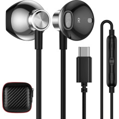 USB C tipa austiņas C tipa austiņas HiFi stereo austiņas ar kabeli un mikrofonu, pusautobusu austiņas priekš iPhone 15 Pro Max Samsung Galaxy A34 A54 A53 A33 S24 S23 FE S22 Ultra S21 Pixel 8 OnePlus 11