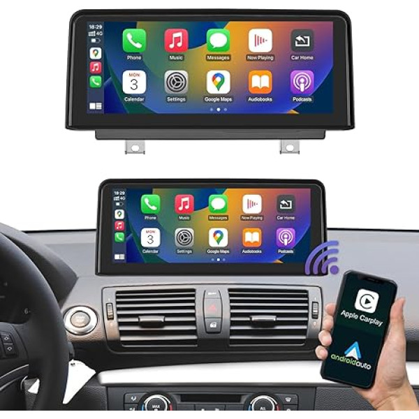 Road Top Wireless Carplay & Android Car, 10,25 collu auto stereo uztvērējs BMW 1. sērijas E81/E82/E87/E88 2008-2012 gadam ar CIC sistēmu, 1920 x 720 auto skārienjūtīgais ekrāns multimediju radio uztvērējs