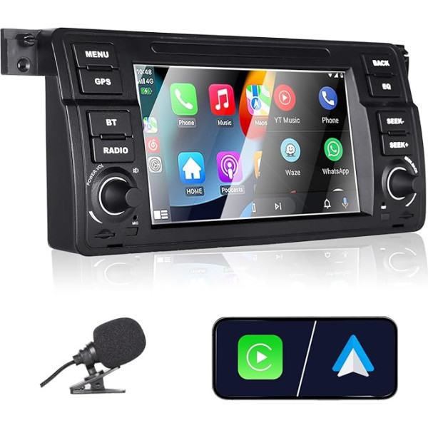 Liulbobu Autoradio für BMW E46 3 Serie 1999-2004 Kompatibel Carplay Android Auto, 7 Zoll Touchscreen mit Radio Bluetooth/FM/AM/USB/DPS/RDS/SWC//Mikrofon/Fahrzeugbild rückwärts