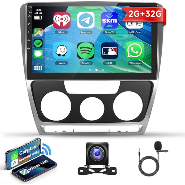 2G + 32G bezvadu Apple Carplay Android auto radio VW Skoda Octavia 2007-2014 ar bezvadu Android auto GPS navigāciju WiFi 10 collu auto radio 2 DIN ar Bluetooth Mirror Link FM/RDS/DAB/OBD