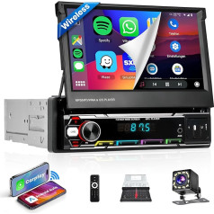 Podofo Wireless Carplay/Android Auto Autoradio 1Din Mit 7'' Touchsreen Automatischer Bildschirm Bluetooth 5.1 Wireless FM/AM/RDS 2USB/MIC/TF/Lenkradsteuerung mit 12LED Rückfahrkamera