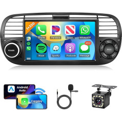 1G+32G Android Autoradio 2 Din für FIAT 500 2007-2015 mit Wireless Carplay Android Auto Navi GPS WiFi 7 Zoll Autoradio mit Mirror Link Bluetooth FM/RDS DAB/OBD/DVR/EQ Lenkradsteuerung Rückfahrkamera