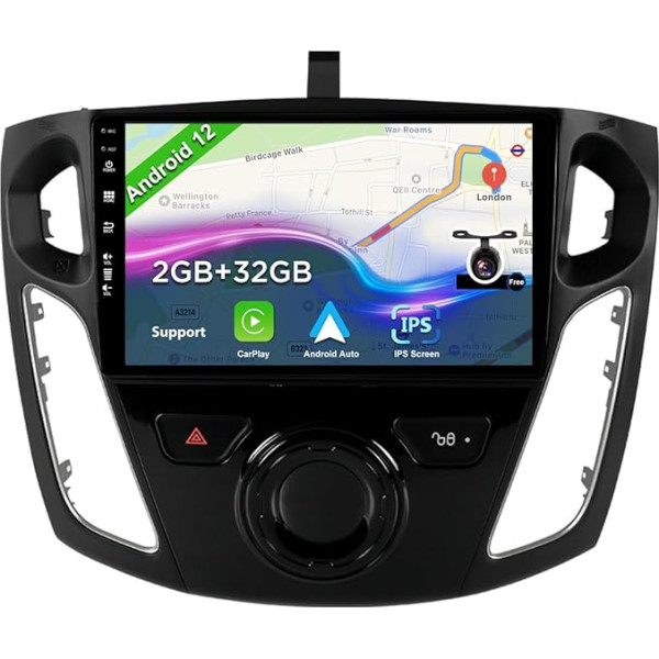 BXLIYER Android 12 auto radio priekš Ford Focus (2012-2017) - atpakaļgaitas kamera - 2G + 32G - IPS 9 collu 2 DIN - DAB stūres vadība WiFi Carplay Android auto Bluetooth DSP