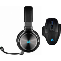 Corsair Virtuoso RGB Wireless SE augstas precizitātes spēļu austiņas un Dark Core RGB PRO SE bezvadu spēļu pele ar bezvadu Qi uzlādes funkciju (18K DPI sensors, astoņas programmējamas pogas), melnas krāsas