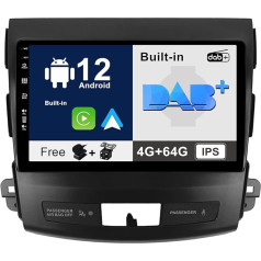 SXAUTO - Iebūvēts DAB - Android 12 IPS auto radio Mitsubishi Outlander (2008-2015) - Iebūvēts Carplay/Android Car - Kamera + Mikrofons - 4G + 64G - 360-CAM stūres vadības stūres vadība Fast Boot WiFi - 2 DIN 9