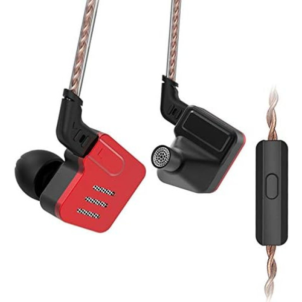 J&R KZ BA10 metāla austiņas, 5BA balansēts enkura draiveris, HiFi bass austiņas, In-Ear monitor, sporta austiņas, trokšņu slāpēšanas austiņas (ar mikrofonu, sarkanas)