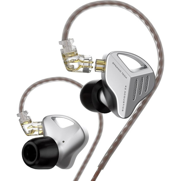 KZ ZVX HiFi In-Ear monitora austiņas Divu dinamisko draiveru austiņas ar noņemamu OFC plakano kabeli 2 pin 0,75 mm audiofilam PC MP3 MP4 (bez mikrofona, sudraba krāsā)