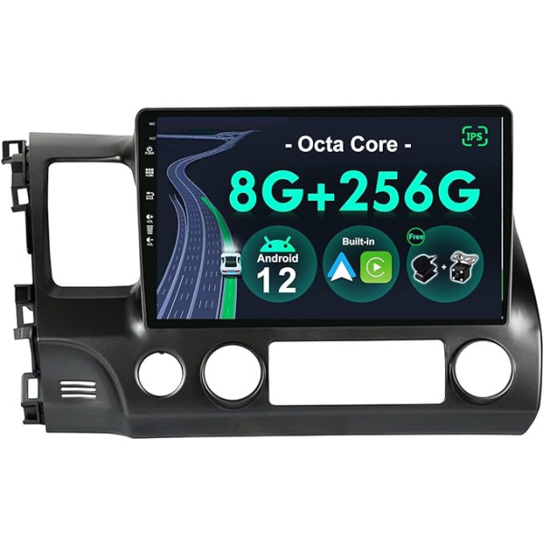 BXLIYER -[8G+256G, 8-core] Android 12 IPS auto radio Honda Civic (2006-2011) - Bezvadu CarPlay/Android Car/DSP - LED kamera un mikrofons - 10,1 collu 2 DIN - DAB stūres vadības stūres rats Fast Boot 360-CAM