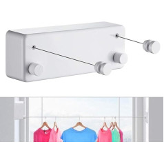 JOOM Retractable Washing Line, Indoor Washing Line for Retracting, Heavy Duty for Drying Outdoor Clotheslines, Wall-Mounted Stainless Steel, 2 x 4.2 m / 13.8 Feet (Two Lines (Drill), Whtie T)