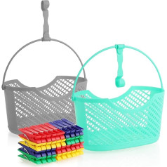 com-four® 42-teiliges Set Bunte Wäscheklammern mit Korb - 40 Klammern, 2 Körbe - Klassische Kleiderklemmen in trendigen Farben - Klammeraufbewahrung mit Henkel (Set05-42-teilig)