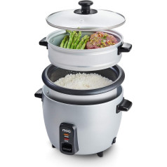 MOA Reiskocher mit Dampfgarer - 1,5 litra - Multikocher - Schnellkochtopf - Rice Cooker - Edelstahl - 31x30x22 cm - Silber - RC18S