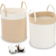 LA BONHEUR Laundry Basket, Large, 2 Pieces, Laundry Baskets, Braided Foldable with Handle, Handmade Laundry Hamper, Storage, Toy, Children's Storage Basket, Laundry Room, Children's Room, (35 cm x 40