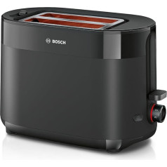 Bosch MyMoment TAT2M123 Compact Toaster, Integrated Bun Attachment, with Defrost Function, Automatic Shut-Off, Lift Function, Bread Centring, Perfect for 2 Slices, 800 Watt, Matte Black