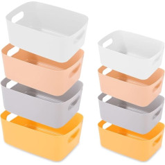 Xespis Pack of 8 Storage Baskets, Plastic, Large Size, 30 x 20 x 12 cm, Colourful Cupboard Organiser, Kitchen, Stackable with Handles, Baskets, Storage, Kitchen Cabinet Organiser Box, Cupboard Basket