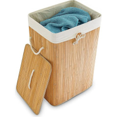 Relaxdays Bamboo Laundry Basket with Lid Rectangular XL 83 Litres Foldable Laundry Basket HBT 65.5 x 43.5 x 33.5 cm, Brown