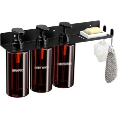 GAGUIUP Shampoospender für Dusche, Wandhalterung, 3 Kammern, Shampoo- und Conditioner-Spender mit wasserdichten Etiketten, Shampoo-Flaschenhalter, Schwarz