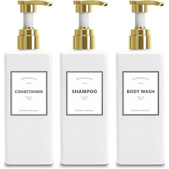 YUEYANG White Shampoo Pump Bottles, 16 Oz, 3 Pack Empty Shower Dispenser with Gold Pump, White Pump Dispenser for Shower Gel, Lotion, Body Oil