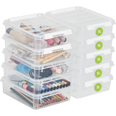 SmartStore Small Storage Boxes, 1 Litre, 10 Transparent and Stackable Boxes with Lids and Clip Closure, BPA-Free and Food-Safe, 21 x 17 x 6 cm, One Size