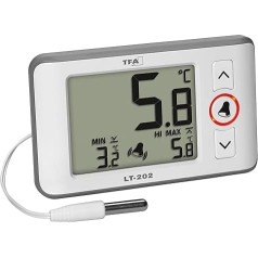 TFA Dostmann LT202 30.1052 Digitālais profesionālais termometrs ar ūdensnecaurlaidīgu kabeli, sensoru, pastāvīgu maksimālās un minimālās temperatūras signālu akvārijiem / ledusskapjiem - balts