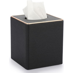 TOLIDA PU Tissue Box Square Cosmetic Tissue Box ar zelta malām Linen Black 13 x 13 x 15 cm Tissue Box ēdamistaba Dzīvojamā istaba Guļamistaba Biroja viesnīca