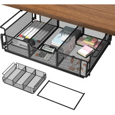 Caluself Under Desk Drawer Organiser Under Desk with Room Divider Design, Hidden Desk Drawer for Home, Office, School, Desk Storage