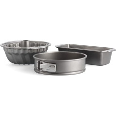 KitchenAid Alumīnizēta tērauda 3 gab. cepamo skārdu komplekts, 24 cm atsperta forma, 24 cm bundžu veidne, 27 cm x 11 cm klaipa forma, PFAS nesaturošs nelipīgs pārklājums, piemērots lietošanai cepeškrāsnī un trauku mazgājamā mašīnā, pel