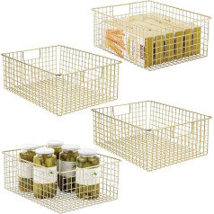 mDesign All Purpose Metal Wire Basket - The Flexible Storage Basket for Kitchen, Pantry etc - Universal Wire Basket with Handles - Set of 4 - Brass