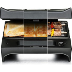 ROMMELSBACHER SWG 700 3-in-1 Multi Toast & Grill Max (sviestmaižu veidotājs, beļģu vafeļu gludeklis, kontaktgrils, 3 nomaināmas lieta alumīnija plāksnes, 2 slāņu nesadalāms nesadalāms pārklājums), melns/necaurspīdīgs tērauds