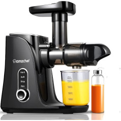 AMZCHEF Juicer Vegetable and Fruit with 2 Speed Modes - Slow Juicer with Portable Bottle and 2 Cups - BPA Free Cold Press Juicer with Intelligent LED and Reverse Function - Black