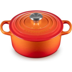 Le Creuset Signature čuguna kastrolis ar vāku, diametrs 18 cm, apaļš, piemērots visu veidu plītīm un indukcijas plītīm, tilpums: 1,8 l, 2,572 kg, krāsns sarkans, 21177180902430